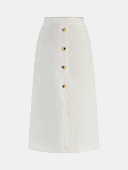 Cotton Linen Scallop Trim Vest & Skirt Set