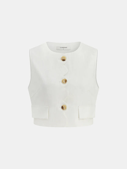 Cotton Linen Scallop Trim Vest & Skirt Set