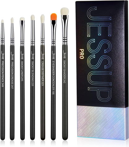 Pennelli Ombretto 7 Pz Set Pennelli Occhi Pennelli Make up Professionale Pennelli Trucco Occhi Alta Qualità Smoky Blending Shader Precision Crease Definer Nero Argento T334
