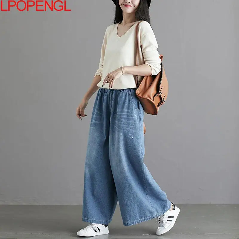 Loose Jeans Women 2025 Y2K New Casual Streetwear Denim Pants Wide-Leg Street Style Vintage High Waist Pockets Jean Femme