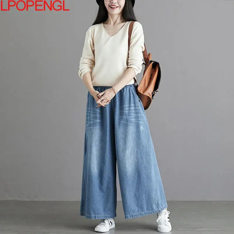 Loose Jeans Women 2025 Y2K New Casual Streetwear Denim Pants Wide-Leg Street Style Vintage High Waist Pockets Jean Femme